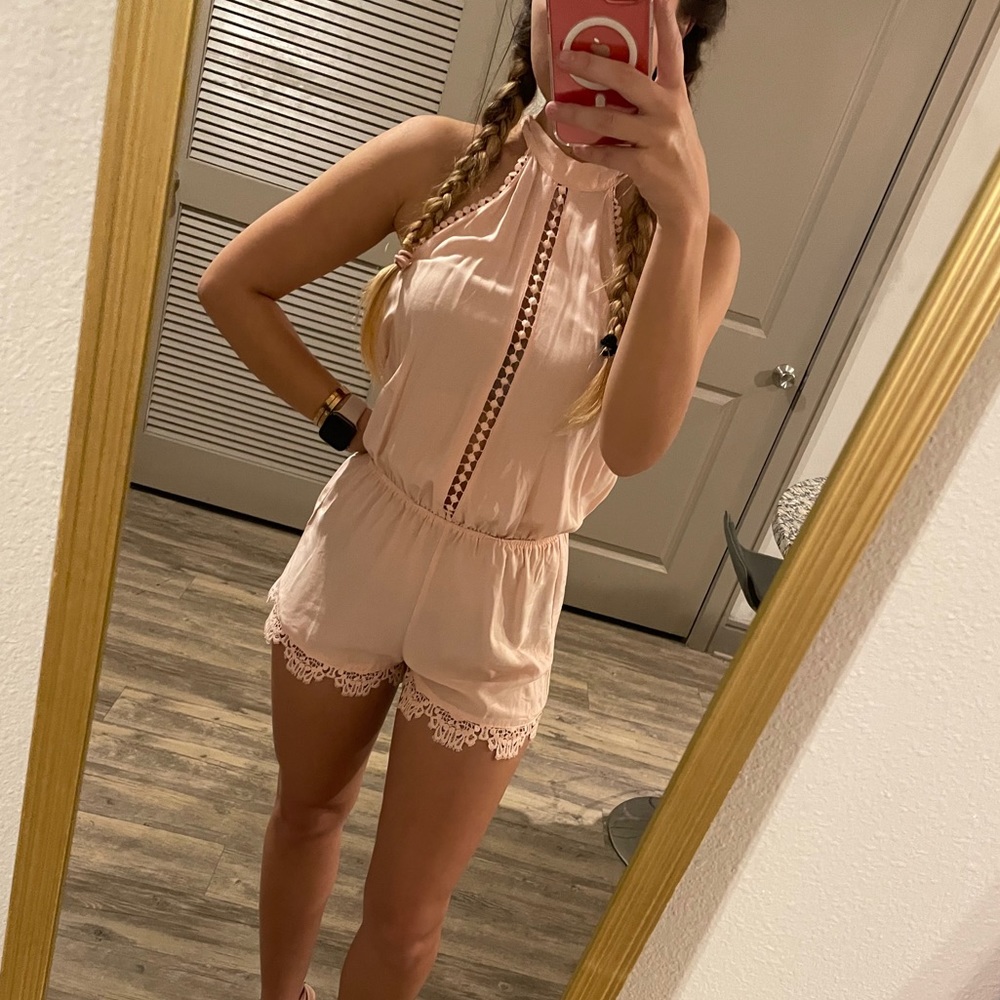Pink backless romper